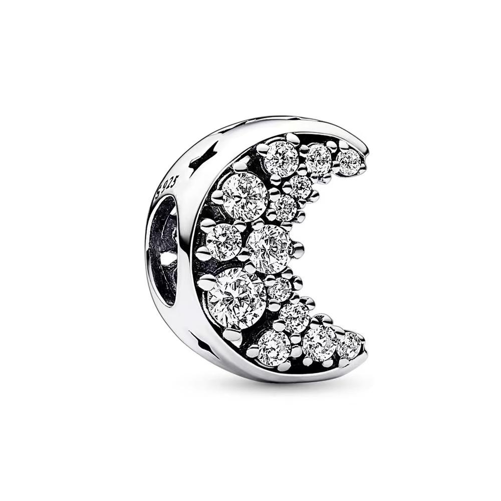 Новые серебряные бусины-шармы 925 пробы «Космическая глубокая синяя звезда и луна» для браслетов DIY, изготовления украшений, аксессуары из бутика