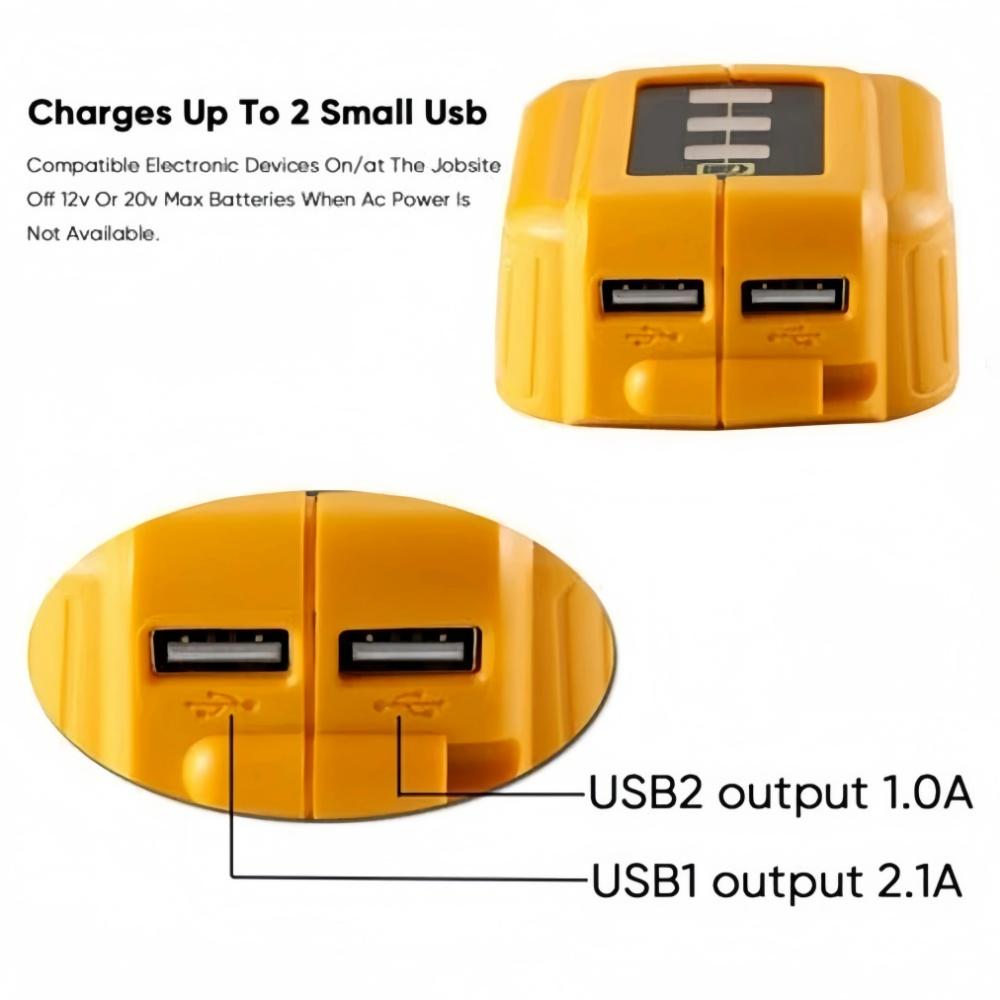 Преобразователь DCB090 Двойной USB Источник питания Подходит для зарядных устройств электроинструментов с литиевыми аккумуляторами Dewalt 12 В/14,4 В/18 В/20 В