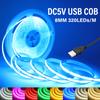 Сверхяркие USB COB светодиодные ленты DC5V 320 светодиодов/м Ширина платы 8 мм Лента Белый/Красный/Зеленый/Синий/Розовый Подсветка спальни, кухни, телевизора