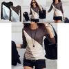 Korean Fashion Women Style Autumn Slim Fit Color Block Blouse Long Sleeve Shirt