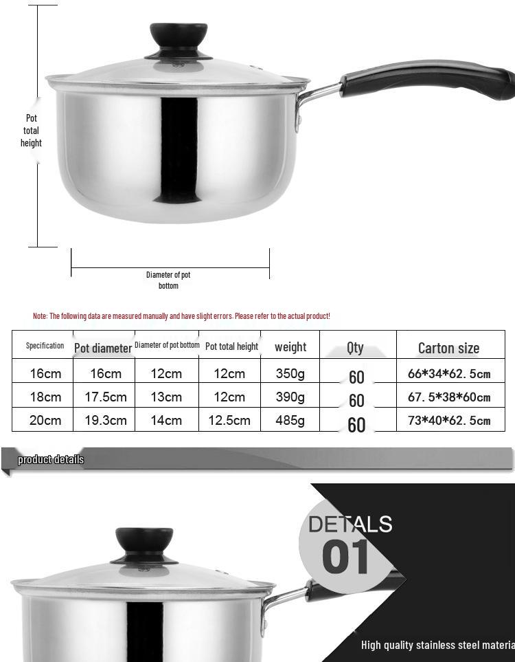 18cm Stainless Steel Non-Stick Saucepan: Single-Handle, For Baby Food, Soup, Milk & Instant Noodles, Induction Compatible.