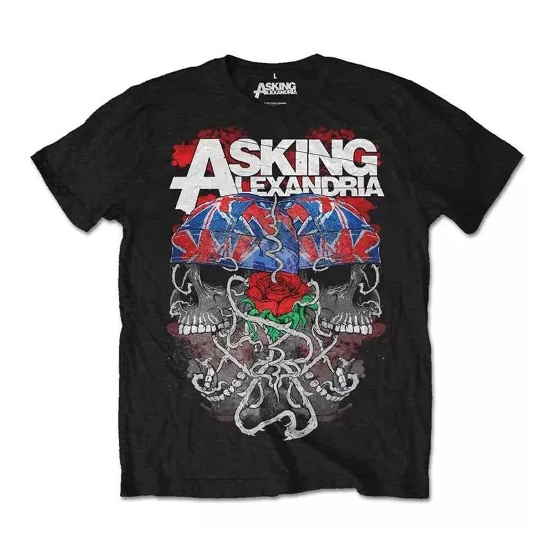 Vintage Tshirt Punk Rock T Shirt Asking Alexandria Tshirt Mens Cotton Tees Tops Graphic Skeleton Streetwear Hip Hop Tshirts