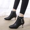 Pointed Toe Heeled Ankle Boots for Women Autumn Winter Leather Fleece-Lined Booties Designer Luxury Trend 2025 Woman Short Shoes