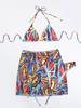 Women's Fashion Bikini Set 3 Pieces Multicolor Swimwear Set Padded Halter Backless Top High Cut Brief Lace Up Cover-up Swimsuit Sexy Bathing Suit