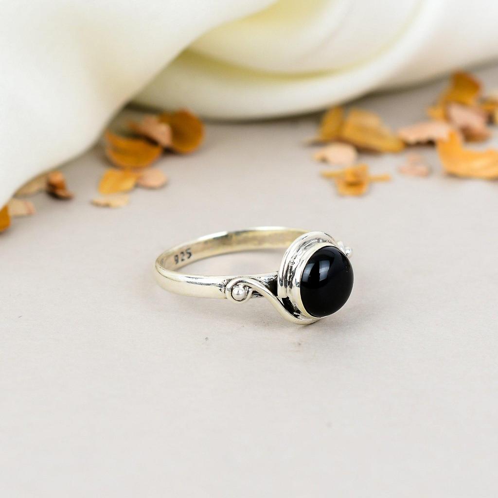 Черный оникс драгоценный камень 925 стерлинговое серебро круглая форма ручная работа ювелирное кольцо для женщин