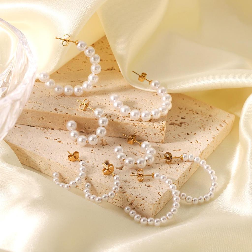 Европейские и американские ретро серьги-пусеты C-образной формы из нержавеющей стали с жемчугом для женщин