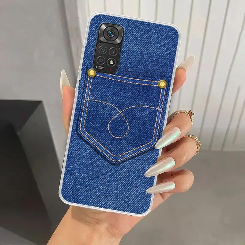 Джинсовый Ковбойский Деним Печатный Чехол для Телефона для Xiaomi Redmi Note 15 14 14S 13 12S 12 Pro 11S 11 Plus 11T 11E 10S Мягкий Чехол Принт Она
