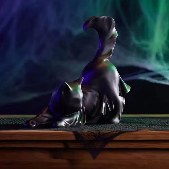 Черная статуэтка кошки-призрака из смолы, фигурка кошки-призрака на Хэллоуин, готическая скульптура кошки для украшения дома, каминной полки, шкафа