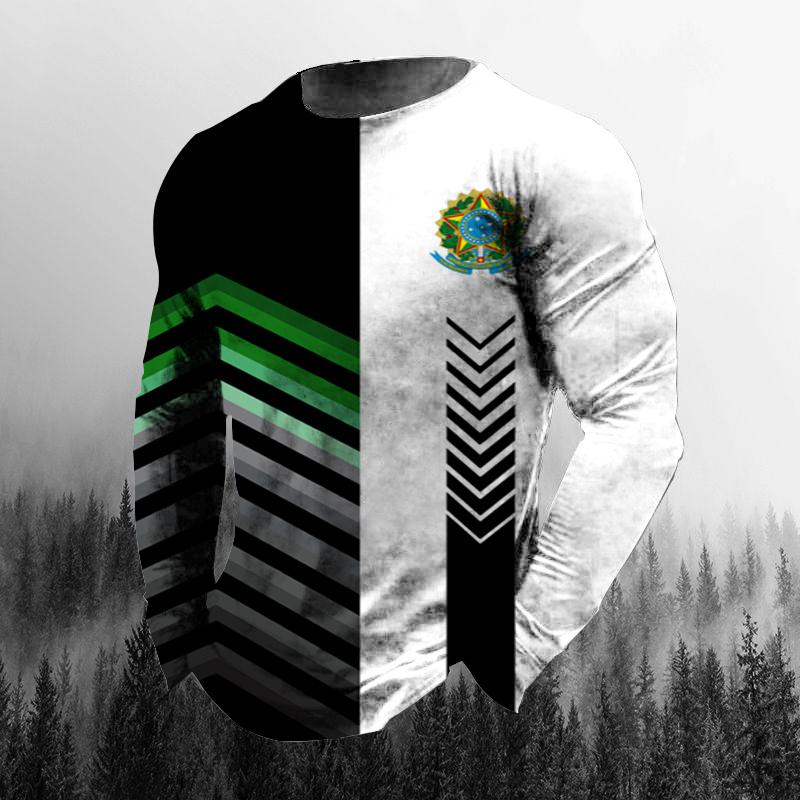 Винтажная осенняя мужская футболка с 3D принтом бразильского флага и круглым вырезом, повседневная футболка большого размера с длинными рукавами, модный пуловер, мужская одежда