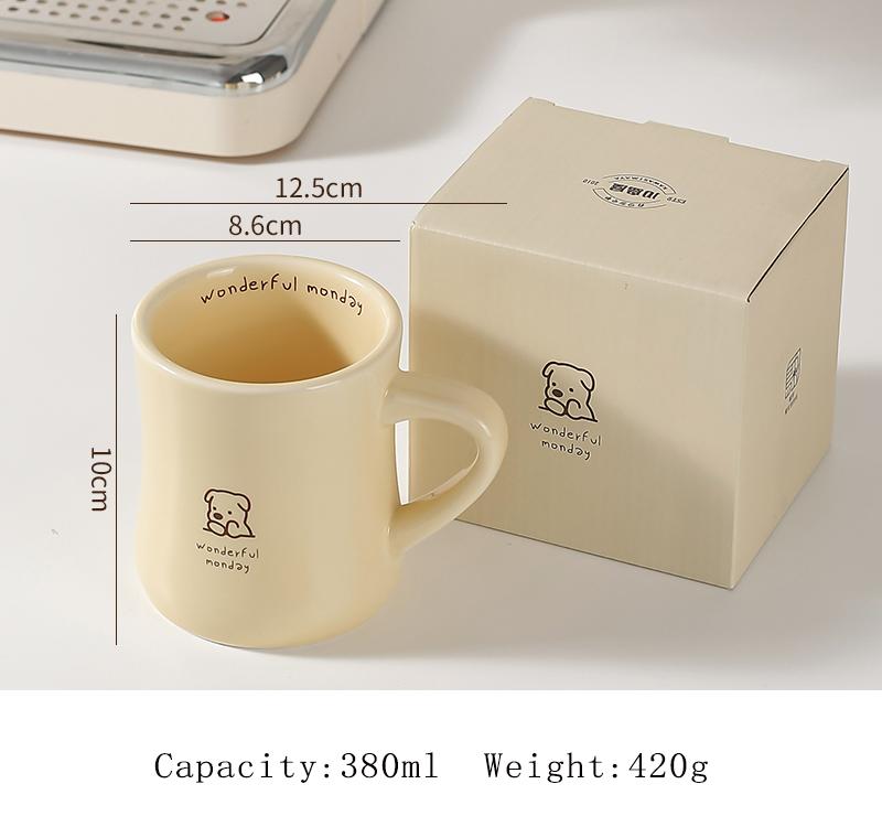 Gift Box Household Ceramic Cup 380ml Cream Wind High Aesthetic Cartoon Animals Handle Tea Mugs Creative Yellow Office Coffee Cup