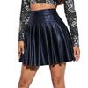 Women Pleated Skirt Faux Leather High Waist A-line Loose Hem Solid Color Clubwear Party Dance Skirt Above Knee Length Mini Skirt