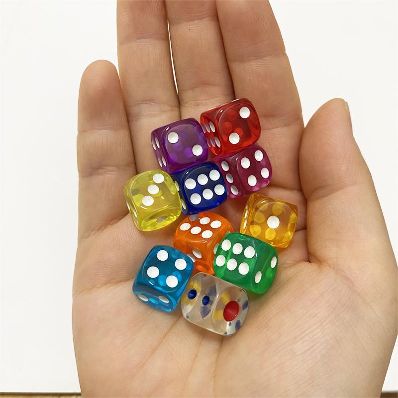 10Pieces/Lot 12mm Clear Acrylic 6 Sided D6 Point Dice With Round angle Dice For Club/Party/Family Board Games