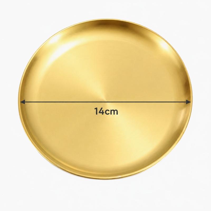 Stainless Steel Golden Round Plate Metal Dinner Serving Tray Gold‑Tone Dish for Steak Fruit Dessert Snack Kitchen Tableware