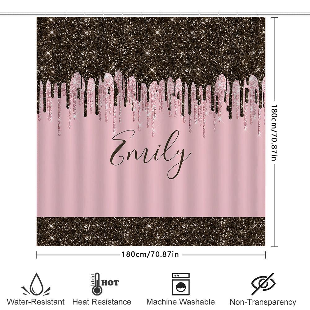 Shower Curtain Custom Name Color Glitter Gold Dripping Design Waterproof Fabric Pink Shampoo Bath Mat Decoration Ho