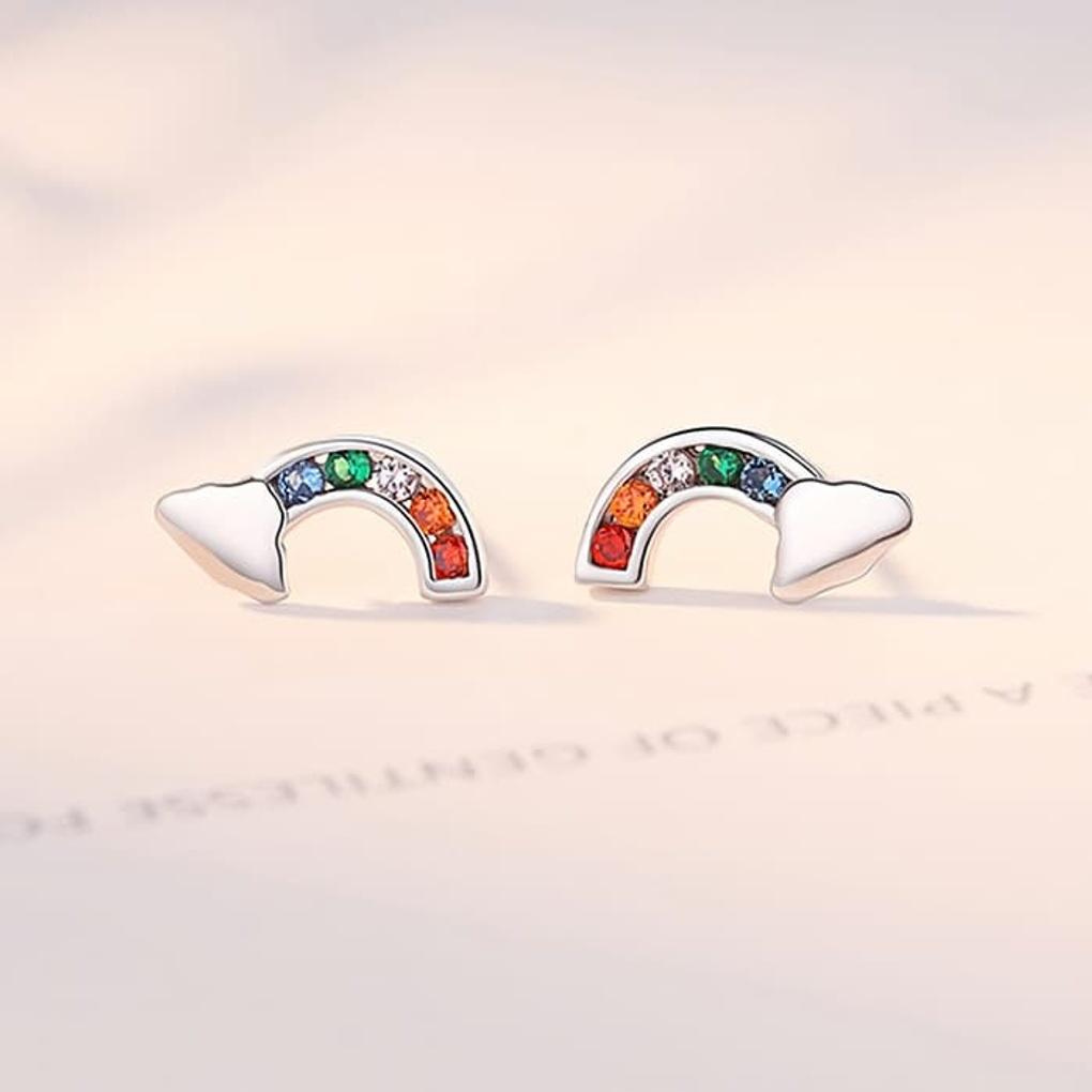 Серьги из стерлингового серебра 925 пробы Ежедневные Разноцветные Радужные Кубический цирконий