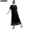 Dimanaf Женское длинное платье Лето Плюс Размер Модная Сетка Черное Свободное Повседневное Oversize