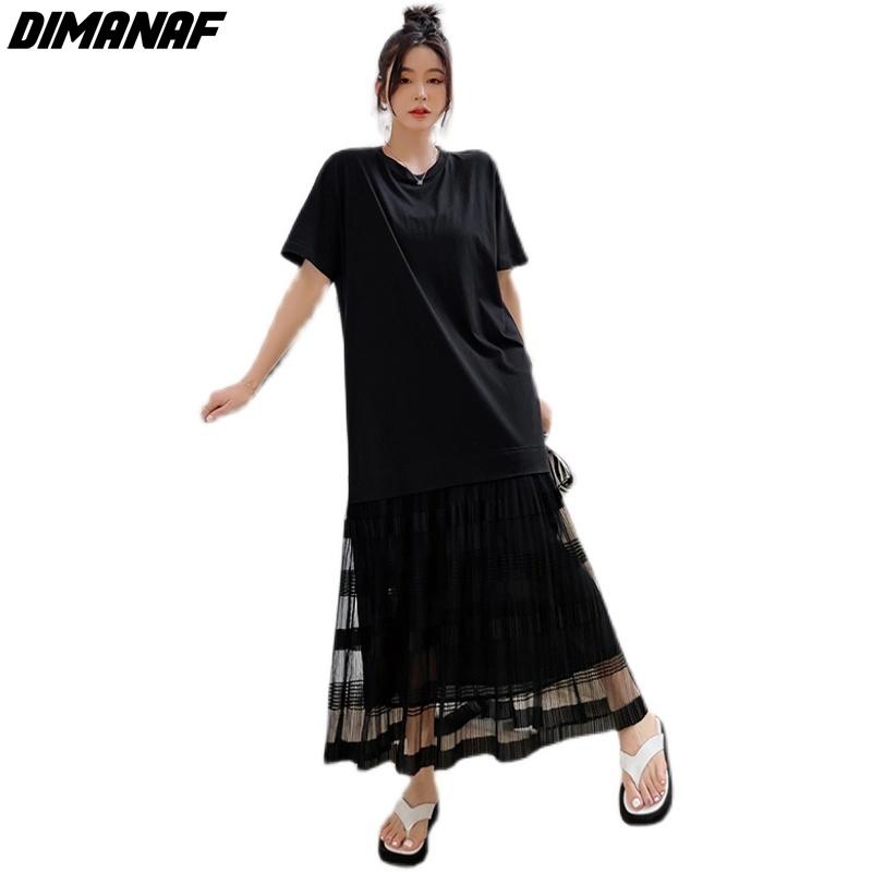 Dimanaf Женское длинное платье Лето Плюс Размер Модная Сетка Черное Свободное Повседневное Oversize