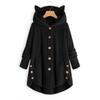 Amazon 2025 autumn and winter European and American buttons hooded cat ears plush top irregular trendy brand solid color coat women