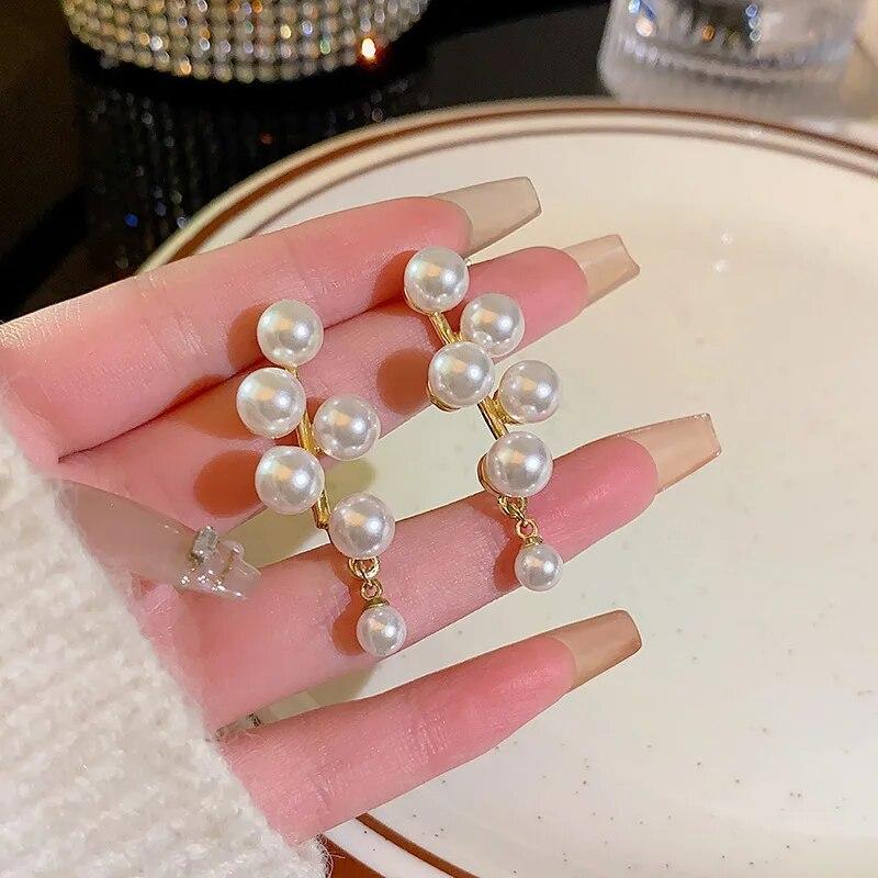 Новые элегантные висячие серьги с искусственным жемчугом для женщин, изысканные подвесные серьги с кристаллами нестандартной формы Brincos, модные вечерние украшения