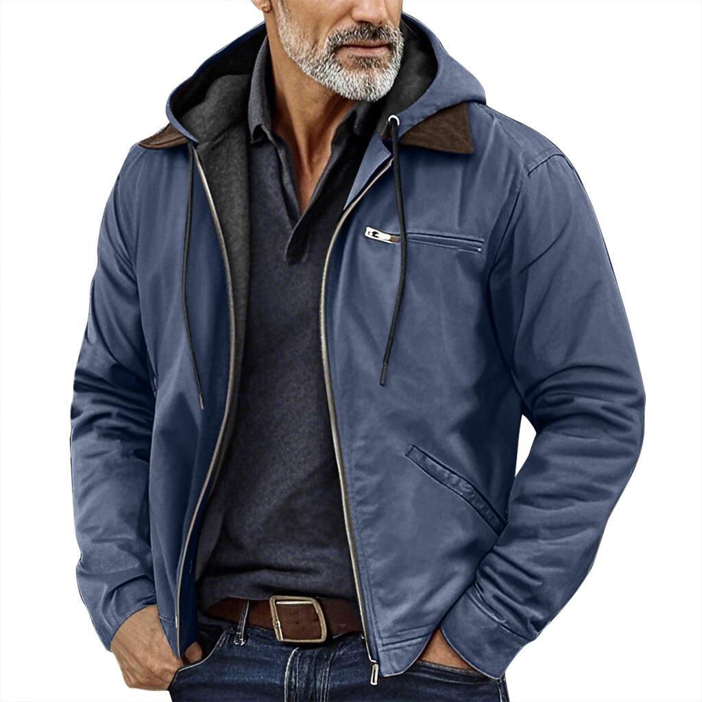 Men's Solid Color Zipper Pocket Hooded Sweatshirt Jacket Cardigan Men's Casual Jacket Cardigan