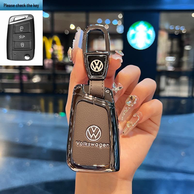 Чехол для ключей Volkswagen для Teramont, ID3, Tayron, ID4, Golf 8, Lamando - Металлическая и кожаная оболочка.