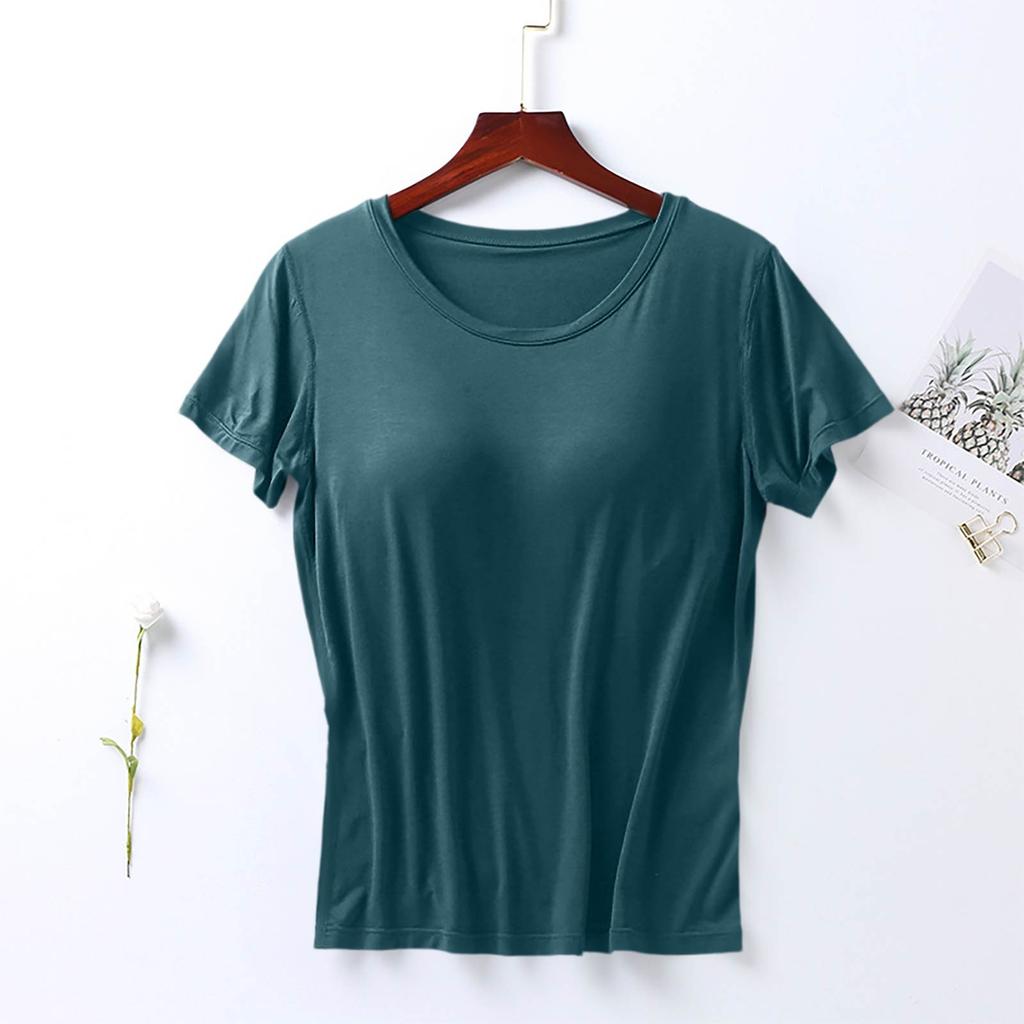 Женский топ-майка с коротким рукавом, летний цельный топ без стального кольца с накладкой на грудь