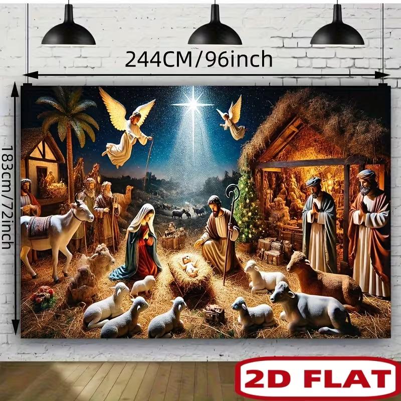 2D Flat Nativity Scene Christmas Backdrop Holy Family Angel Photo Background
