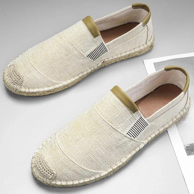 Мужские эспадрильи, мужская дышащая парусиновая повседневная обувь, мужские мокасины, мужская плетеная соломенная обувь ручной работы, мужские кроссовки для ходьбы