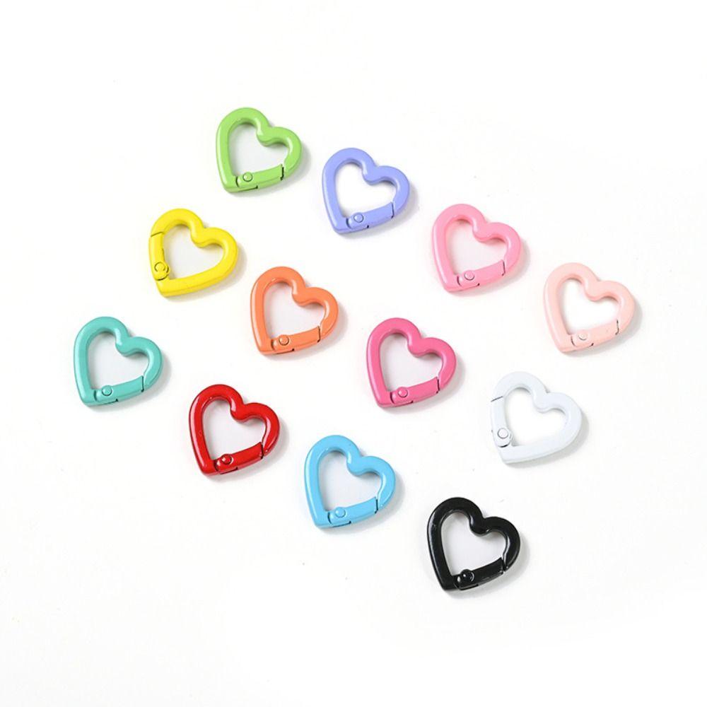 5pcs Heart Shape Peach Heart Keyring Macaroon Color Colored Spring Buckle Fishing