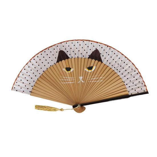 Мультяшный кот складной веер в японском стиле деревянный ручной веер