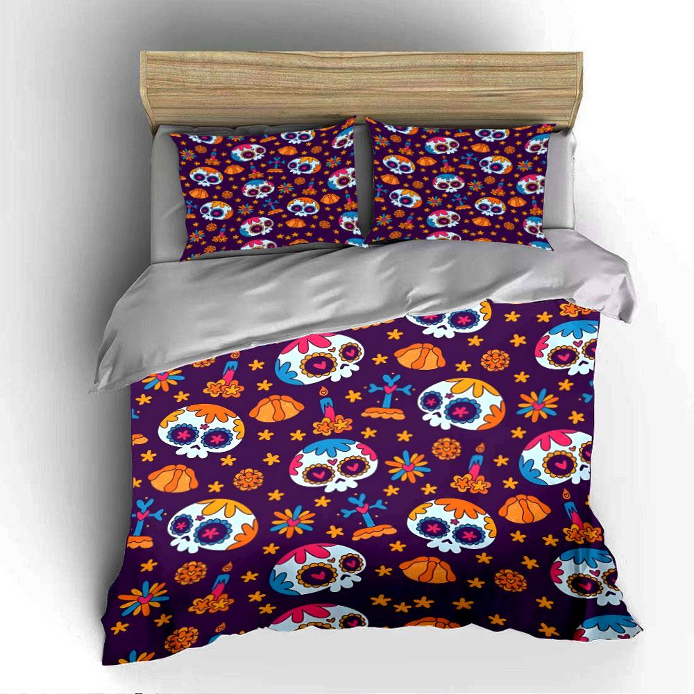 Colorful Sugar Skull Bedding Set Bedding Duvet Cover Set Duvet Cover Pillowcases (1 * Duvet Cover 2 * Pillowcases, without duvet insert)