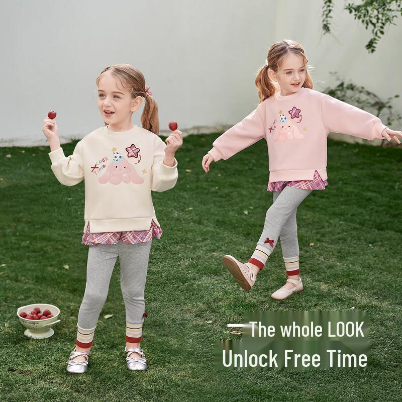 JELLYBABY Girls' Plaid Patchwork Two-Piece Sweatshirt Set