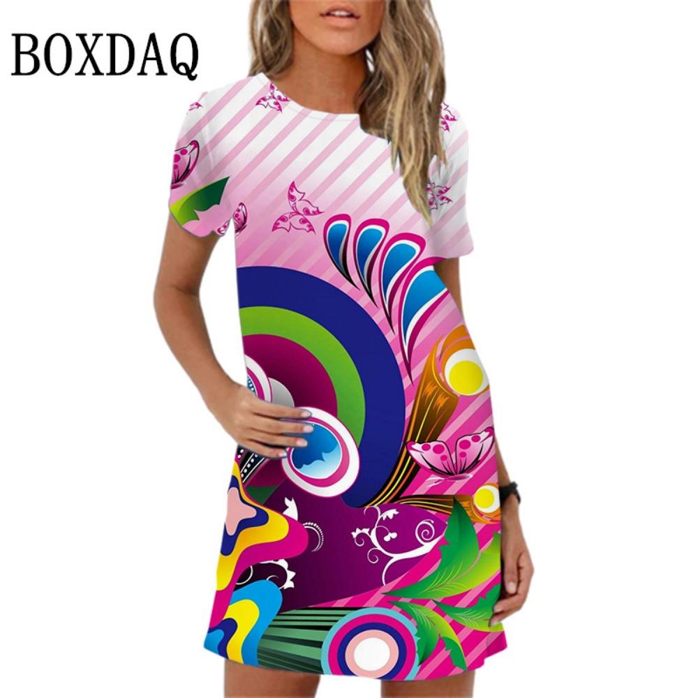 Элегантное и милое мини-платье с принтом в виде любви для женщин и девочек, с короткими рукавами, летнее, весеннее, просторное платье-сарафан