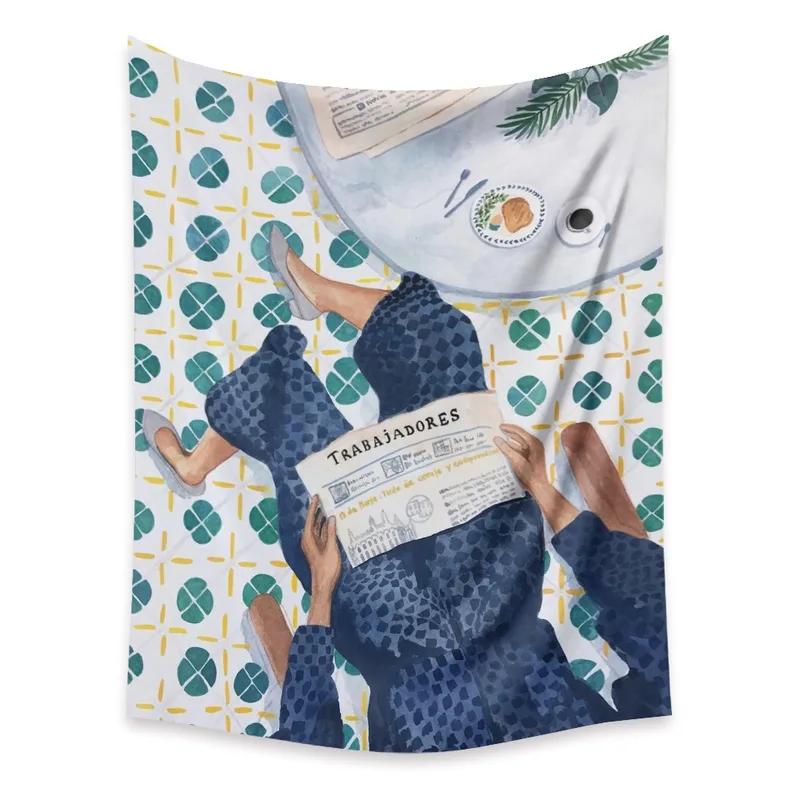 Ретро комикс зеленый гобелен растение украшение дома гобелен спальня гостиная гобелен