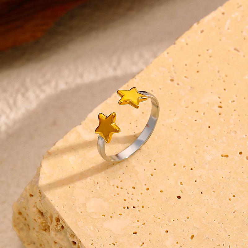 ins wind gold stainless steel open ring light luxury high sense simple star ring does not fade jewelry