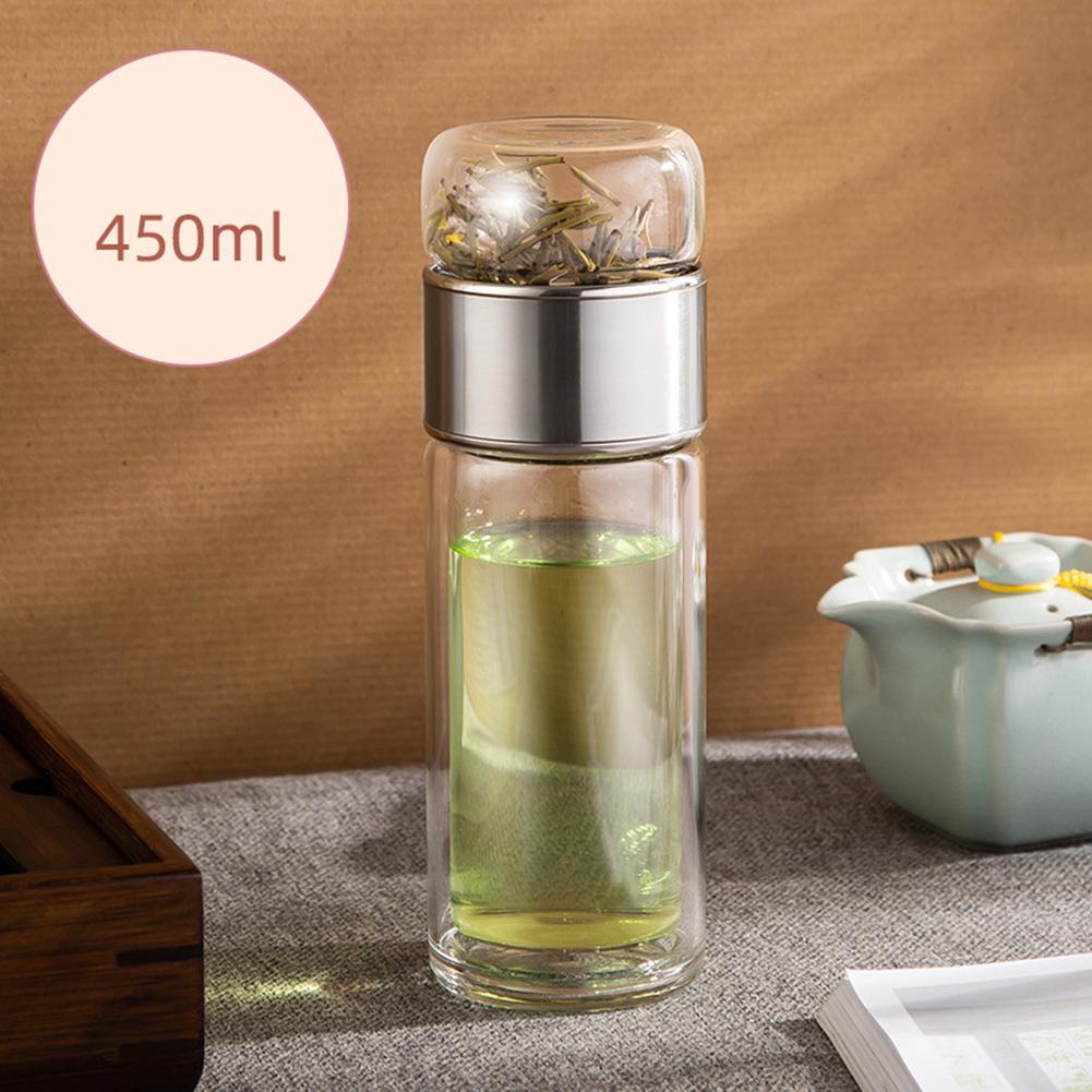 1 PC Glass Cup Red/Silver Double-layer Large-capacity Tea-separating Glass Cup 360ml, 420ml, 450ml Drinkware Water Bottles