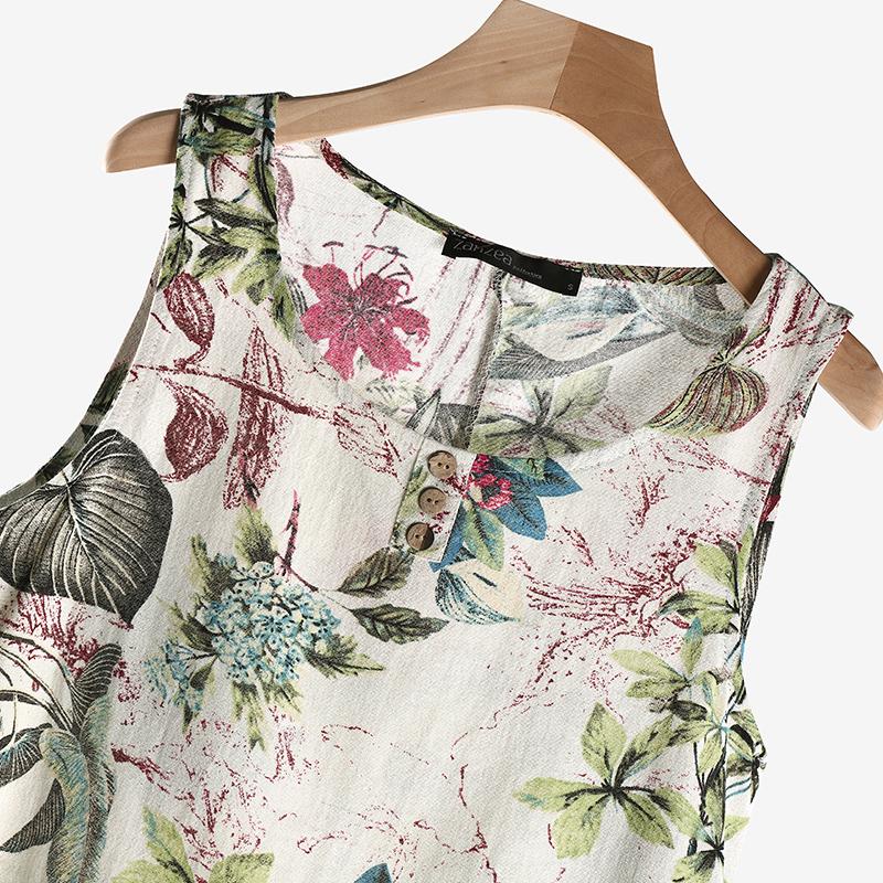 ZANZEA Women Casual Floral Print Summer O-neck Sleeveless Dress