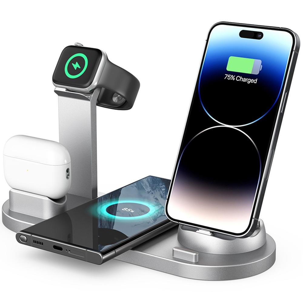 B07A For iPhone/iWatch/AirPods 6-in-1 Desktop Charging Stand 15W Wireless Charging Charger