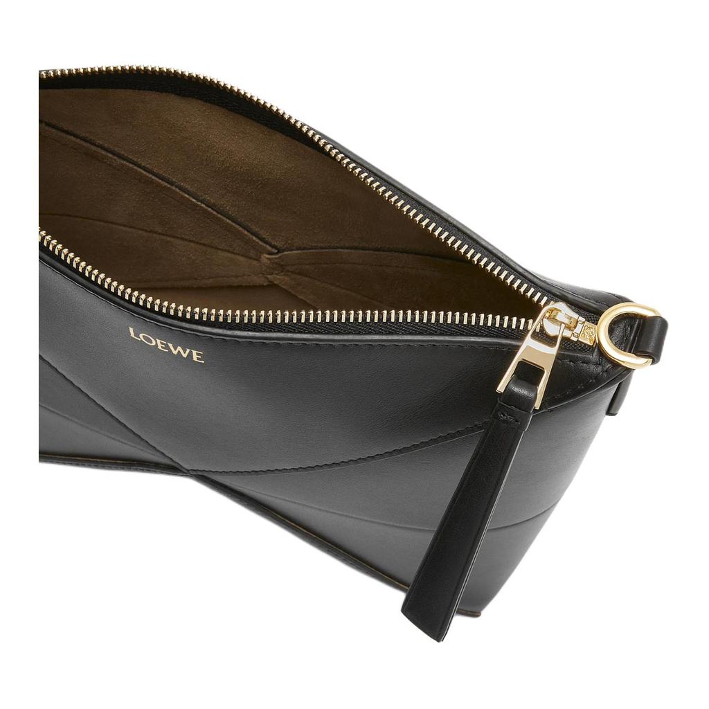 Loewe Fold Detachable Adjustable Shoulder Strap Zipper Closure Leather Crossbody Tote Bag Women Handbags Black C510PT1X01-1100