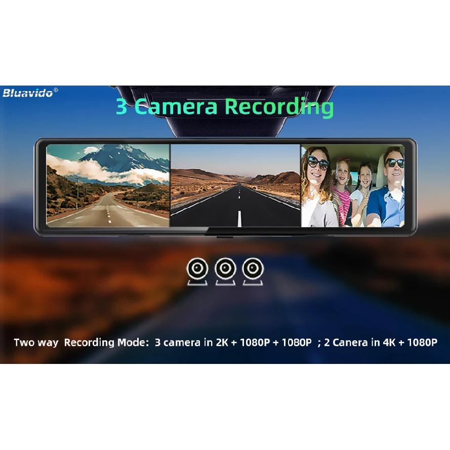 4K UHD 11,26-дюймовая 3-канальная видеорегистратор-зеркало с GPS, беспроводным Apple Carplay и Android Auto, голосовым управлением, камерой заднего вида, ИК-ночным видением