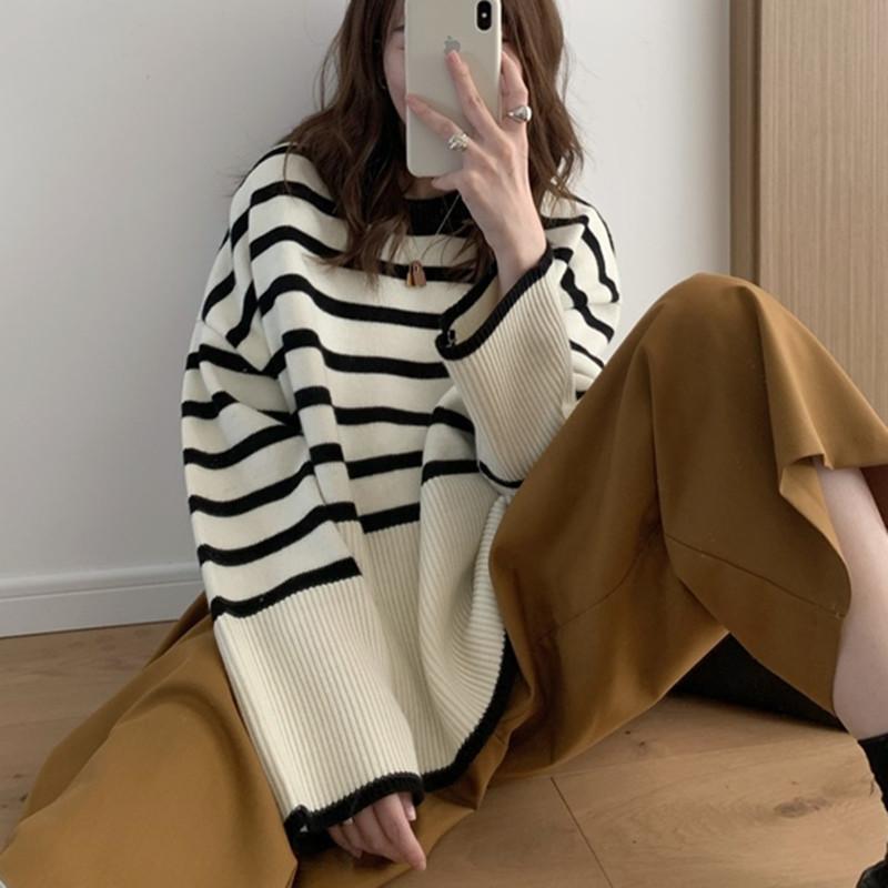Korean Version of the Loose Women's Sweater, Autumn and Winter New Retro Lazy Style Women's Pullover Loose Sweater 2411#