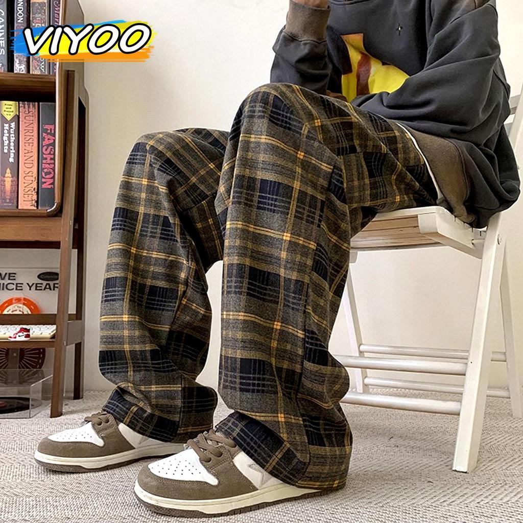 Women Men's Y2k Casual Plaid Pants Sweatpants Wide Leg Baggy Track Pants Vintage Korean Style Clothes Trousers Streetwear Men