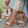Fashion Crystal Weave Wedge Heels Sandals Women 2025 Comfort Thick Sole Platform Summer Shoes Woman Ankle Strap Chunky Sandalias Mujer