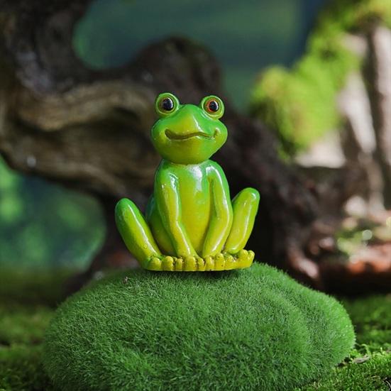 Garden Miniature Frog Statue Indoor Outdoor Sitting Frog Figurine Resin Cartoon Animal Sculpture Flower Pot Microlandscape Decoration Ornament