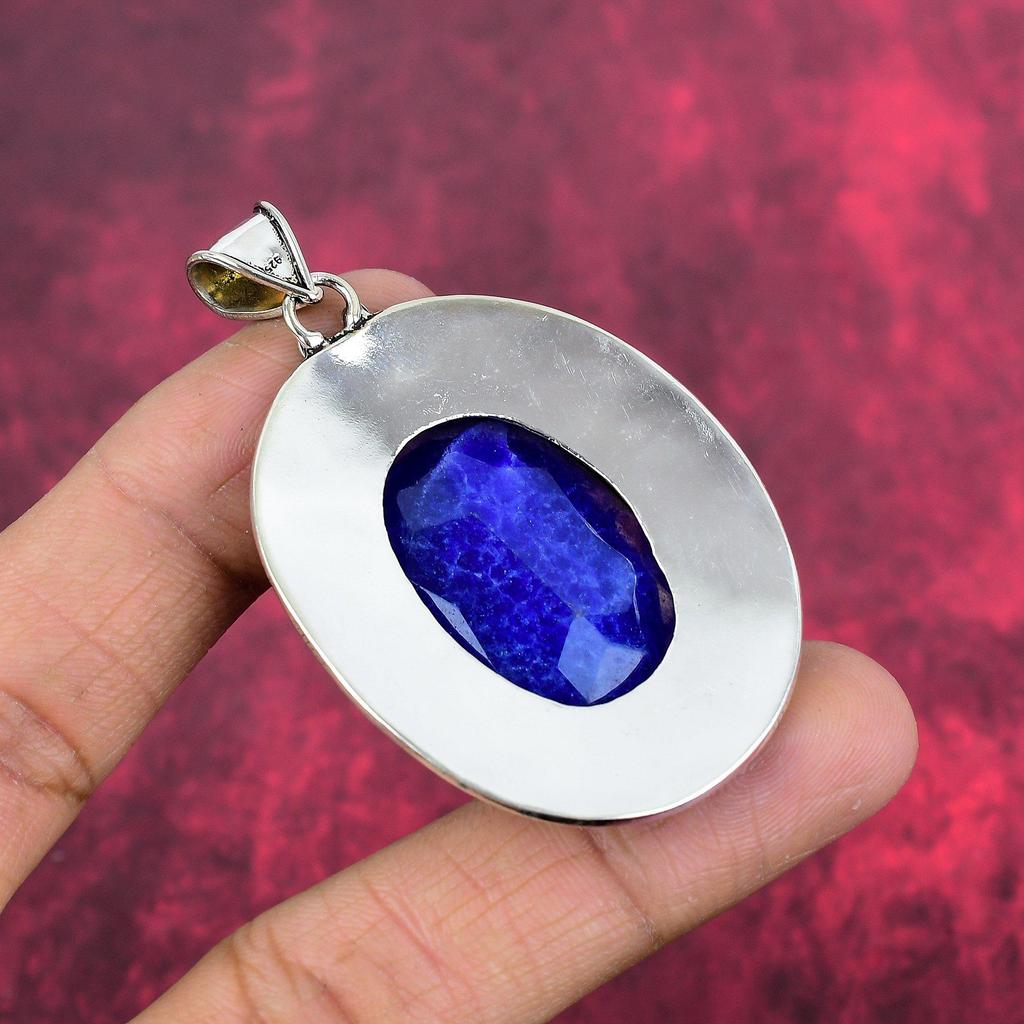 Подвеска с синим сапфиром, подвеска из драгоценного камня ручной работы, подвеска из стерлингового серебра 925 пробы, антикварные ювелирные изделия, для подарка на помолвку