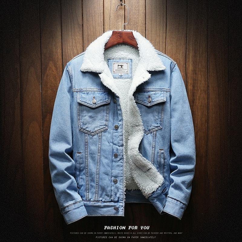 Jean Jacket Men Thick Streetwear Denim Bomber Jackets Coat Male Vintage Blue Men 'S Outwear Plus Velvet Single Breasted Windbreak