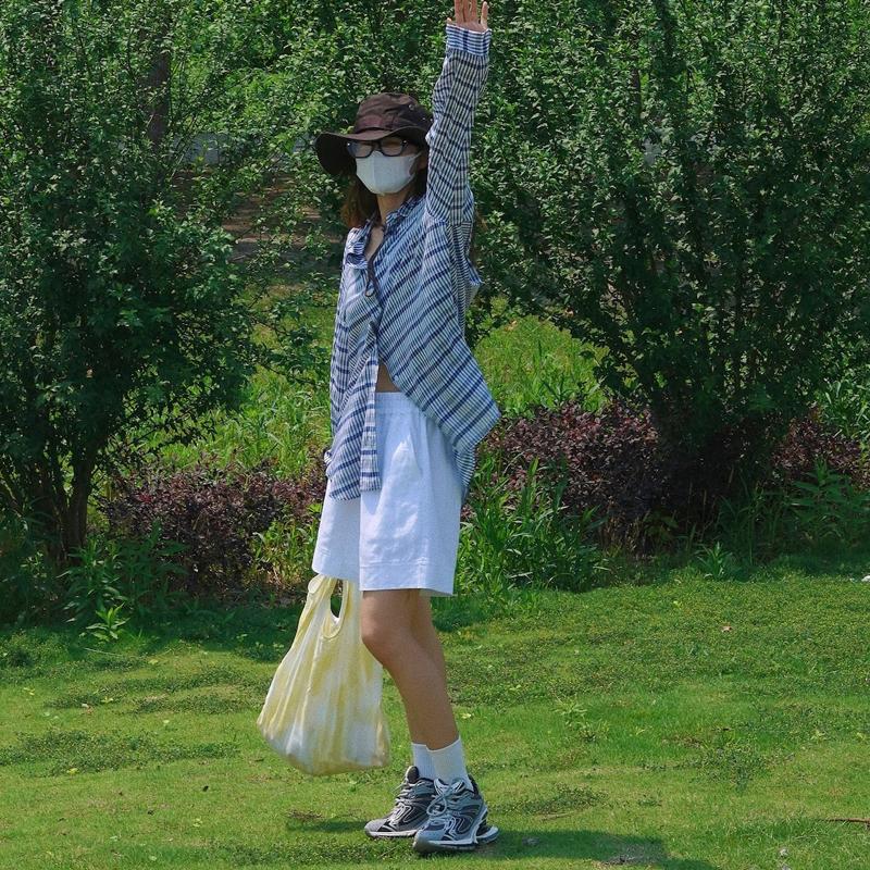 Johnature Japanese Korean Lazy Style Contrast Check Shirt Loose Casual Long Sleeve Sunscreen Tops Women