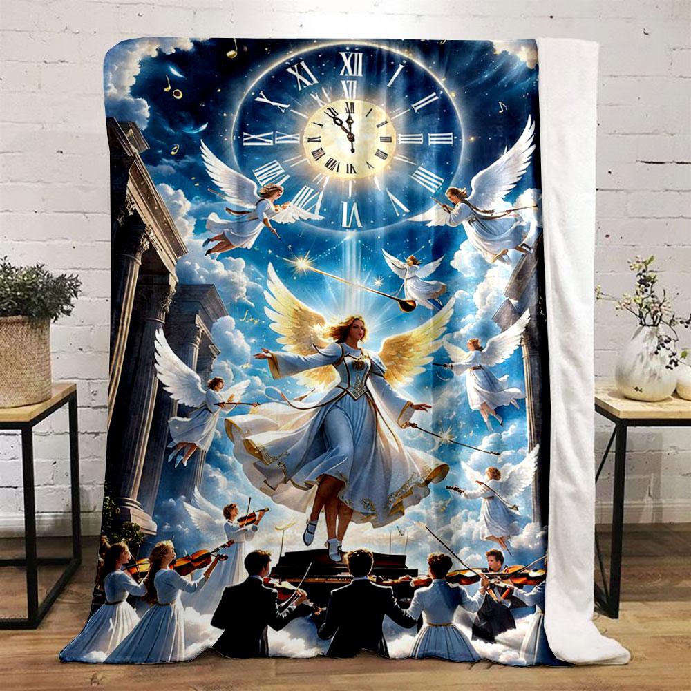 Angelic Clock Symphony Blanket Printed Blanket for Living Room Bed Couch lunch break Soft Cozy Blanket for Friend's festival Gift