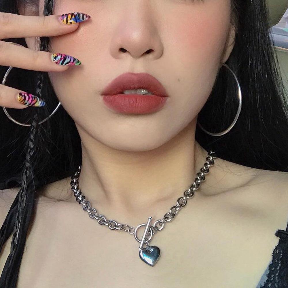 Korean Style Stainless Steel Heart Pendant Clavicle Necklace - Christmas Gift