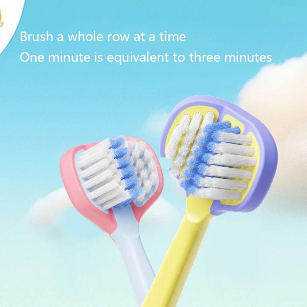 2Pcs Soft Bristle Children's Toothbrush Dental Oral Care Three Head Toothbrush  For Aged 3-12 Years